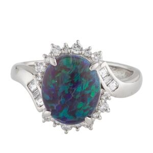 Platinum 2.79ct Black Opal & Diamond Cocktail Ring